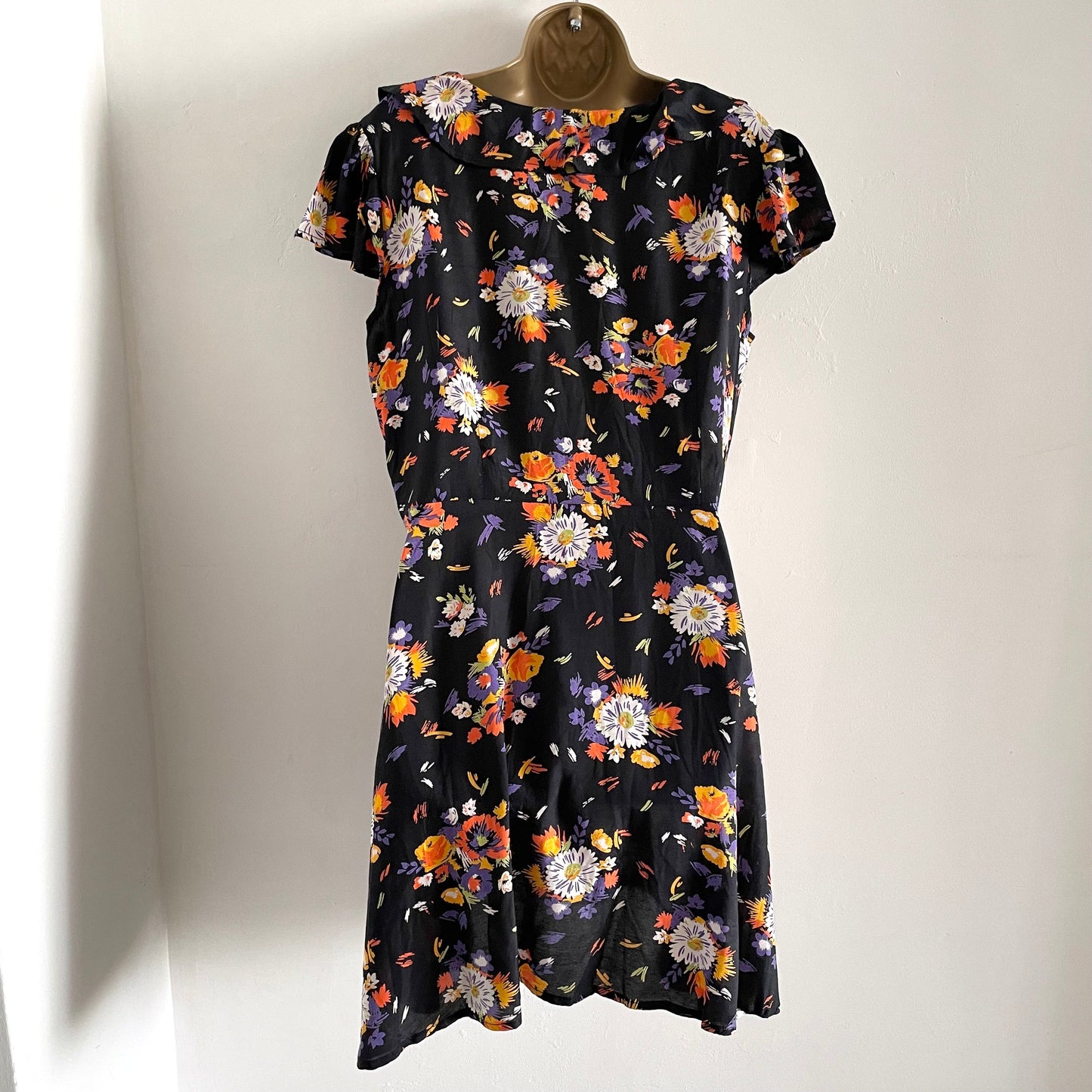 Vintage Black Orange and Purple Floral Daisy Midi Dress