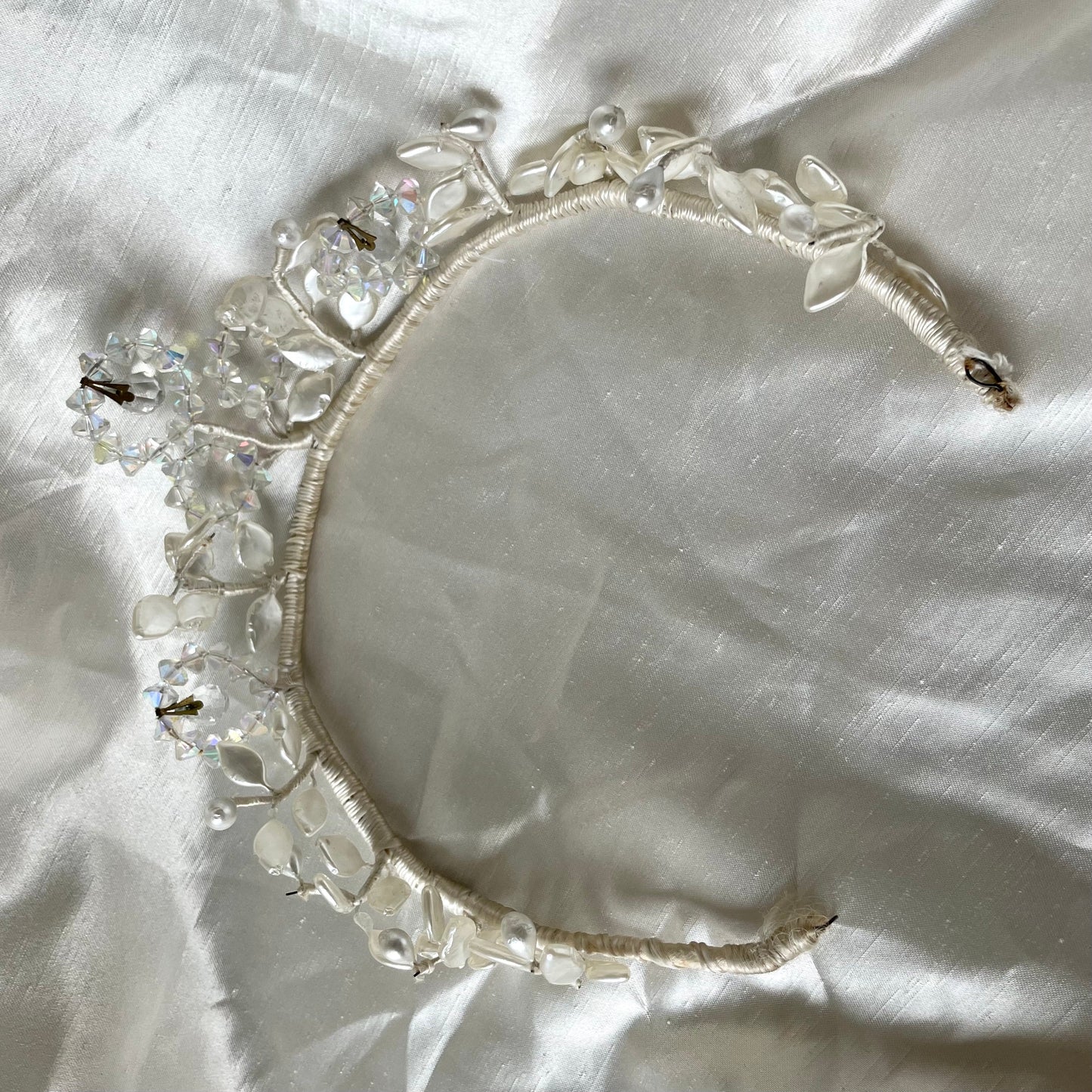 Vintage White Wire and Beaded Detail Wedding Tiara 1920s