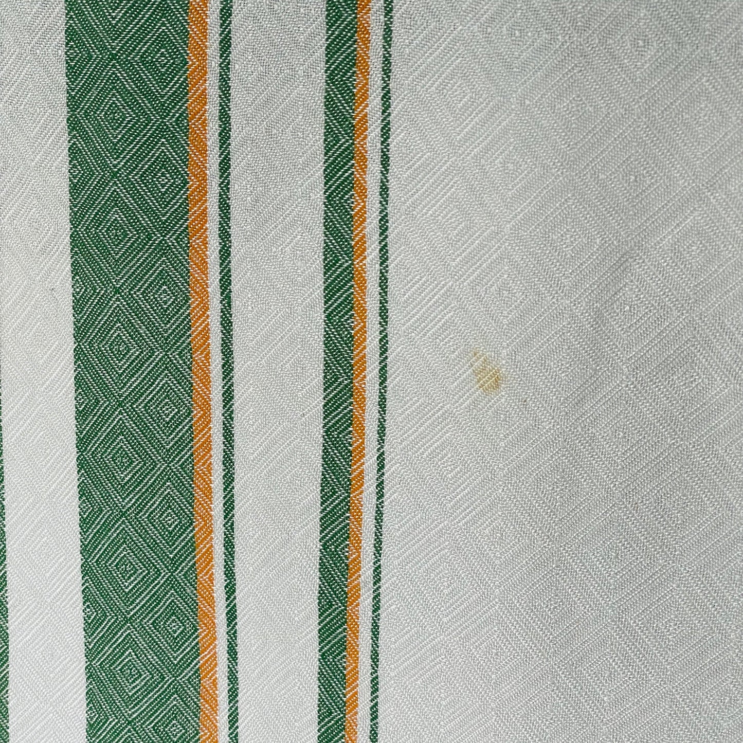 Vintage Green, White and Orange Irish Linen Tablecloth Fabric