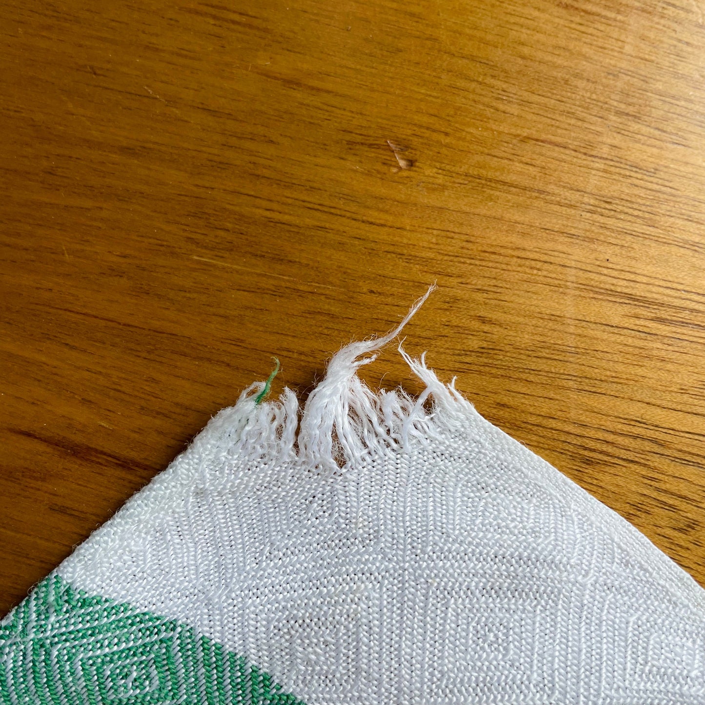 Vintage Green, White and Orange Irish Linen Tablecloth Fabric