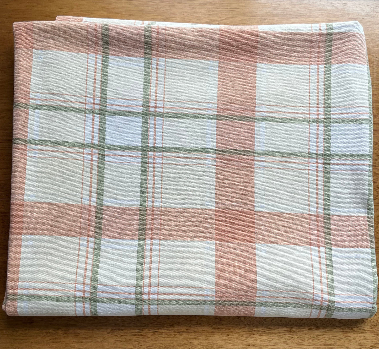 Vintage Pastel Green, Yellow and Peach Pink Tablecloth