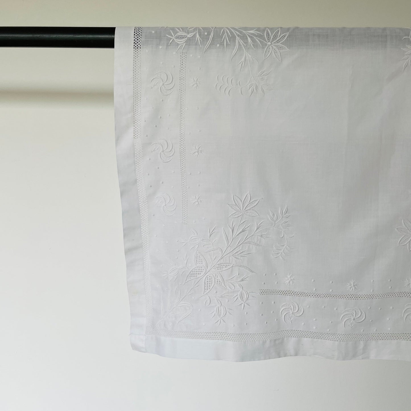 Vintage Handmade Small Floral Hand Embroidered Thistle White Tablecloth