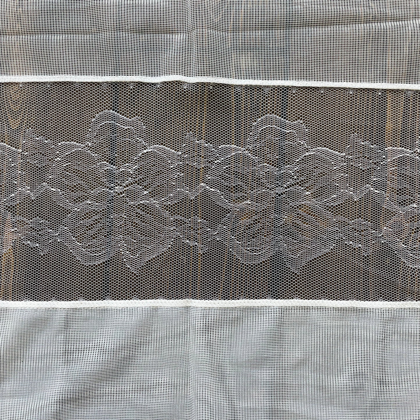 Vintage Two Cream Net Floral Curtain Panels for Café Style