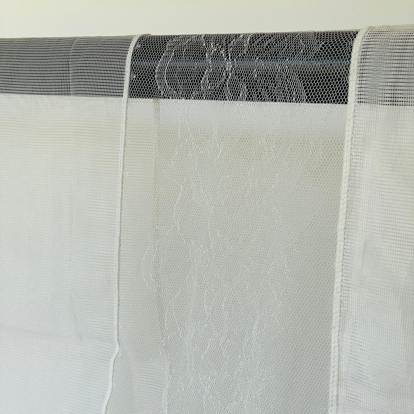Vintage Two Cream Net Floral Curtain Panels for Café Style