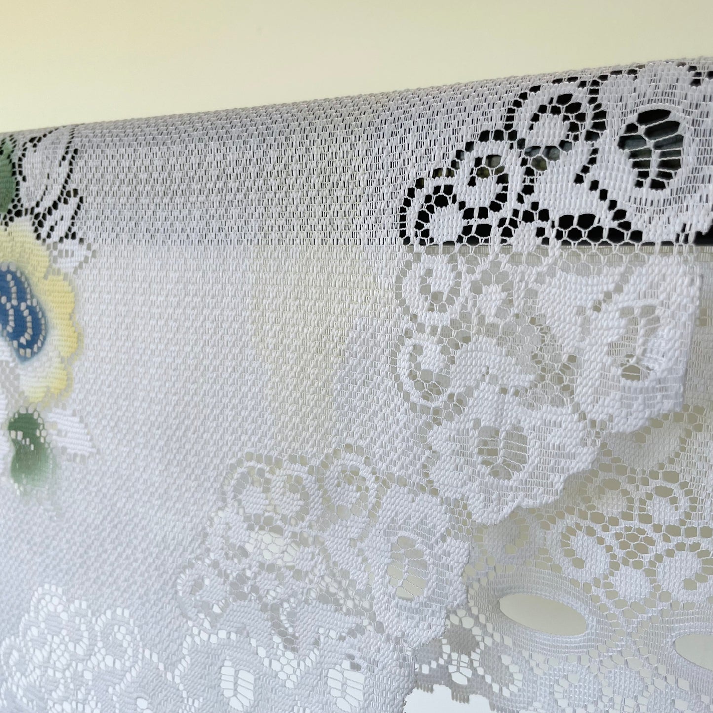 Vintage Net Curtain with Colourful Floral Design in Café Style - Vintage Appreciation Society