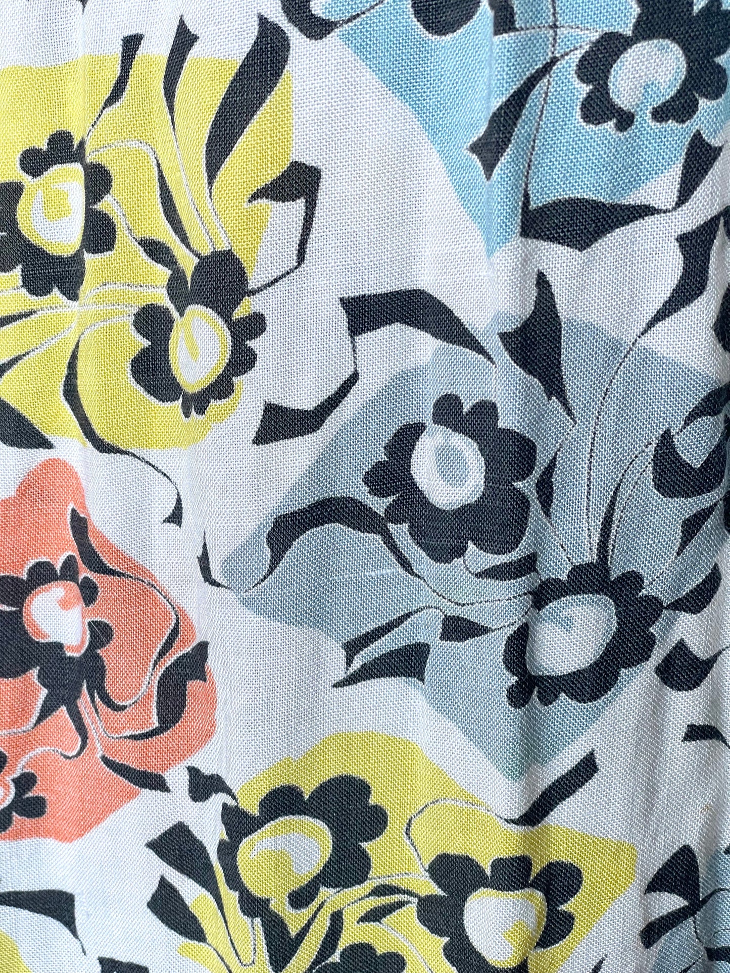 Vintage Mid Century Floral Wrap Dress in Cream and Blue 1960s