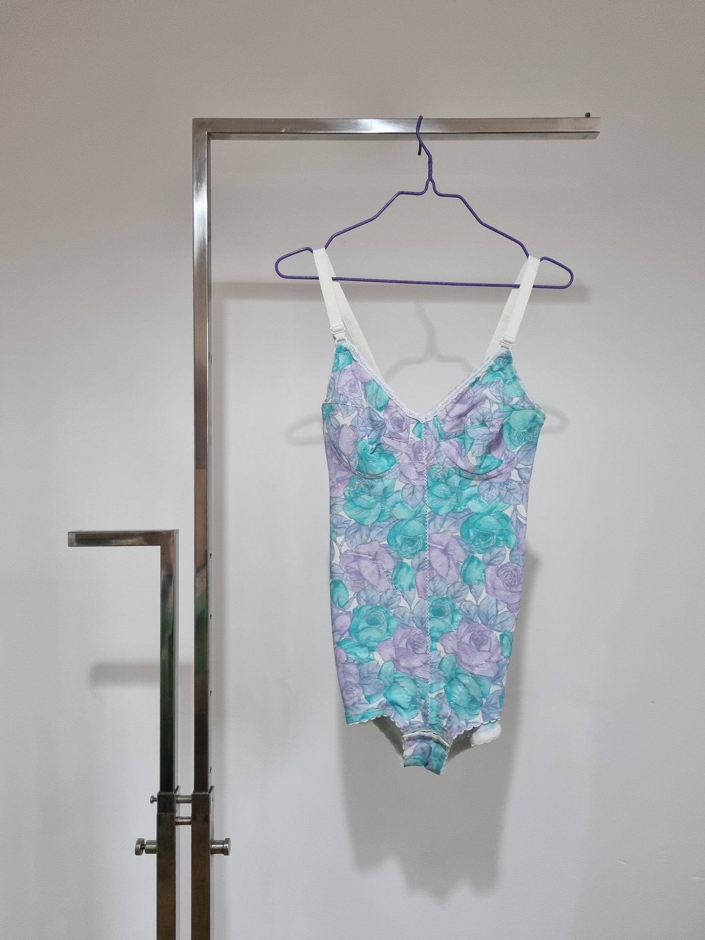 Turquoise Floral Bodysuit (UK812) - Vintage Appreciation Society