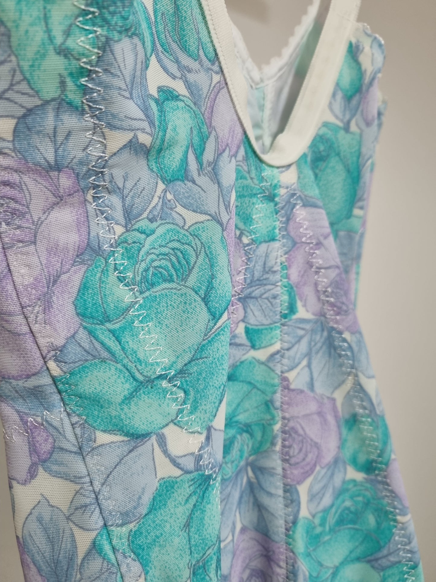 Turquoise Floral Bodysuit (UK812) - Vintage Appreciation Society