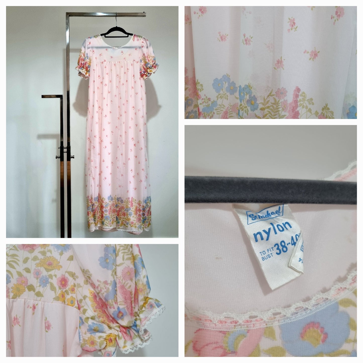 Vintage Lingerie Sleepwear St Michael 1960s Night Dress (UK10 12) - Vintage Appreciation Society