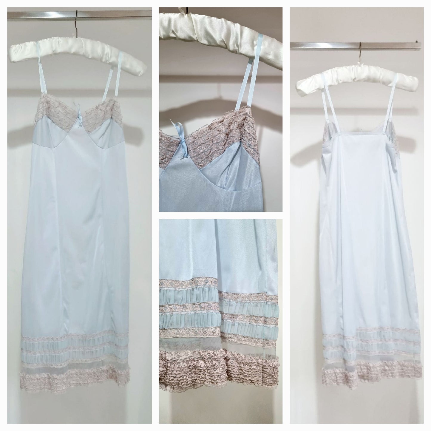 Handmade Vintage Camisole Slip (UK18) Baby Blue Lingerie, Chemise, Babydoll, Sleepwear - Vintage Appreciation Society