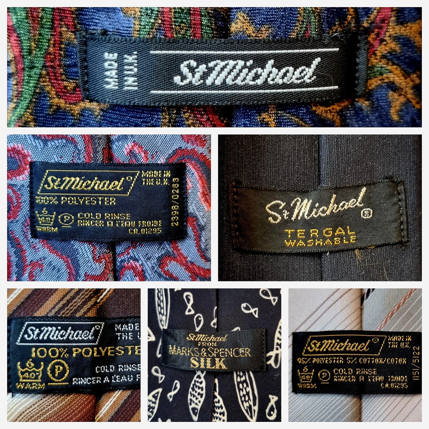 Job Lot Vintage Men's St Michael Ties 6 Pieces 70s Silk Patterned