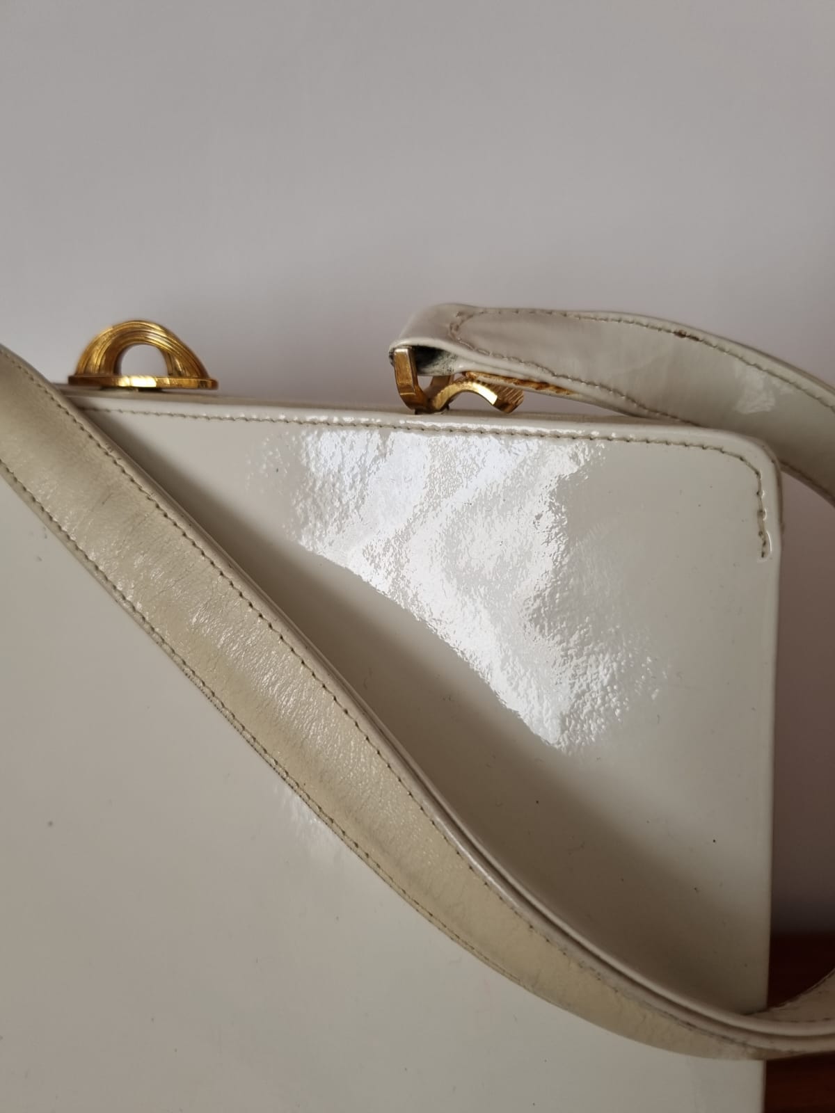 Vintage Cream Waldybag Structured Patent Kelly Handbag