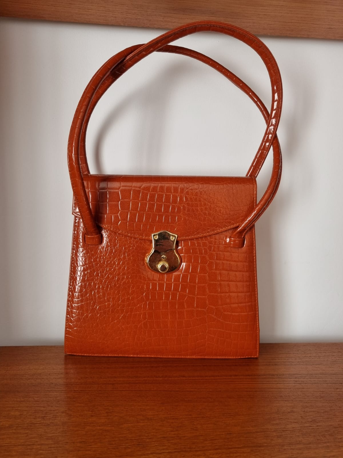 Vintage Orange Suzy Smith Statement Mock Croc Top Handle Handbag