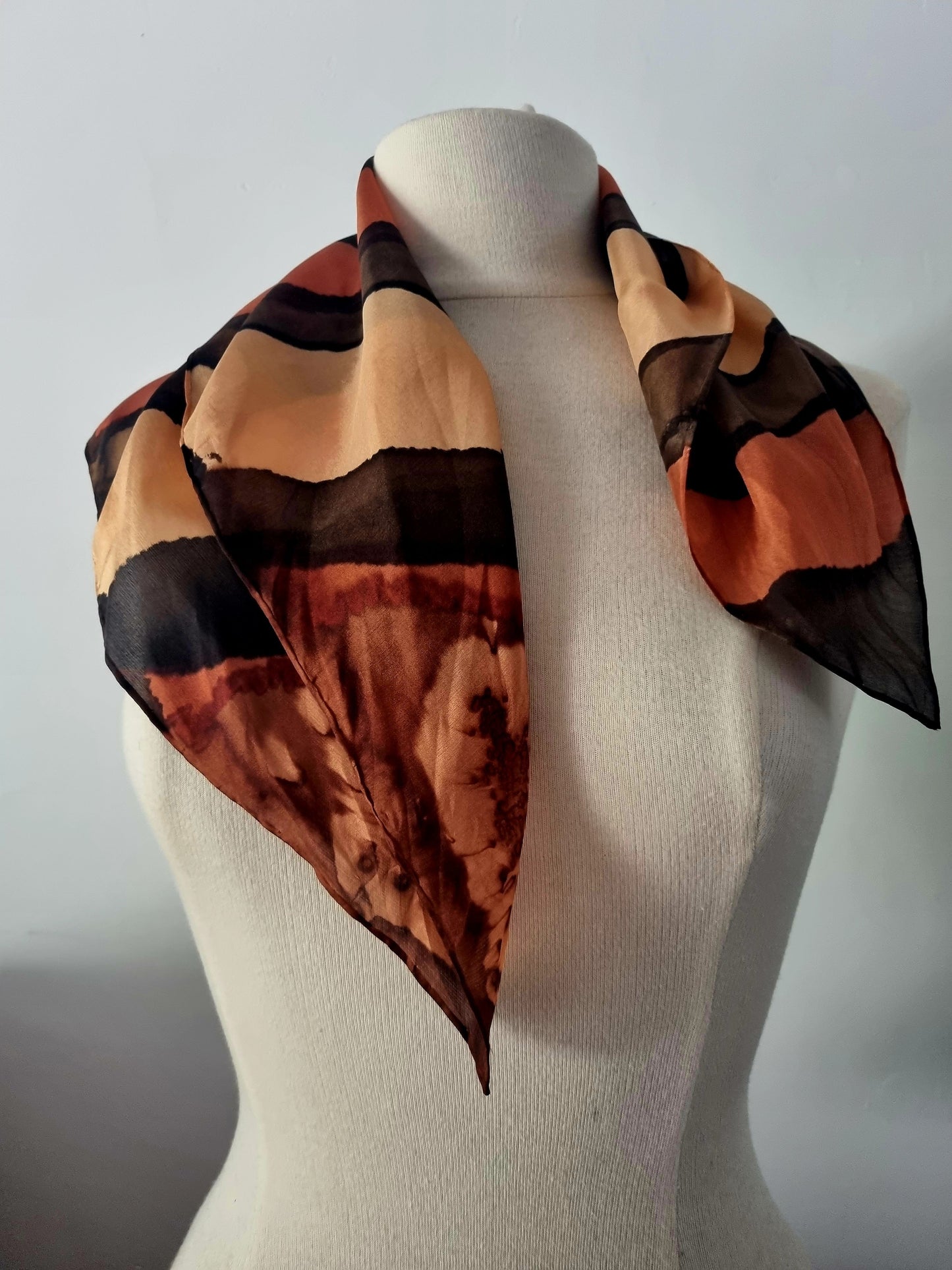 Vintage Scarf The Brown and Orange One Handmade Unique Design