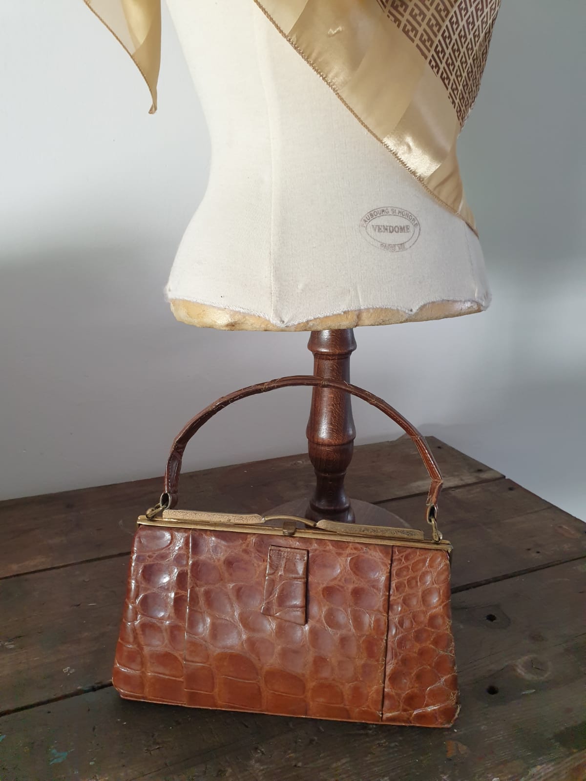 Fendi Vintage Scarf Logo Print in Gold and Brown Design