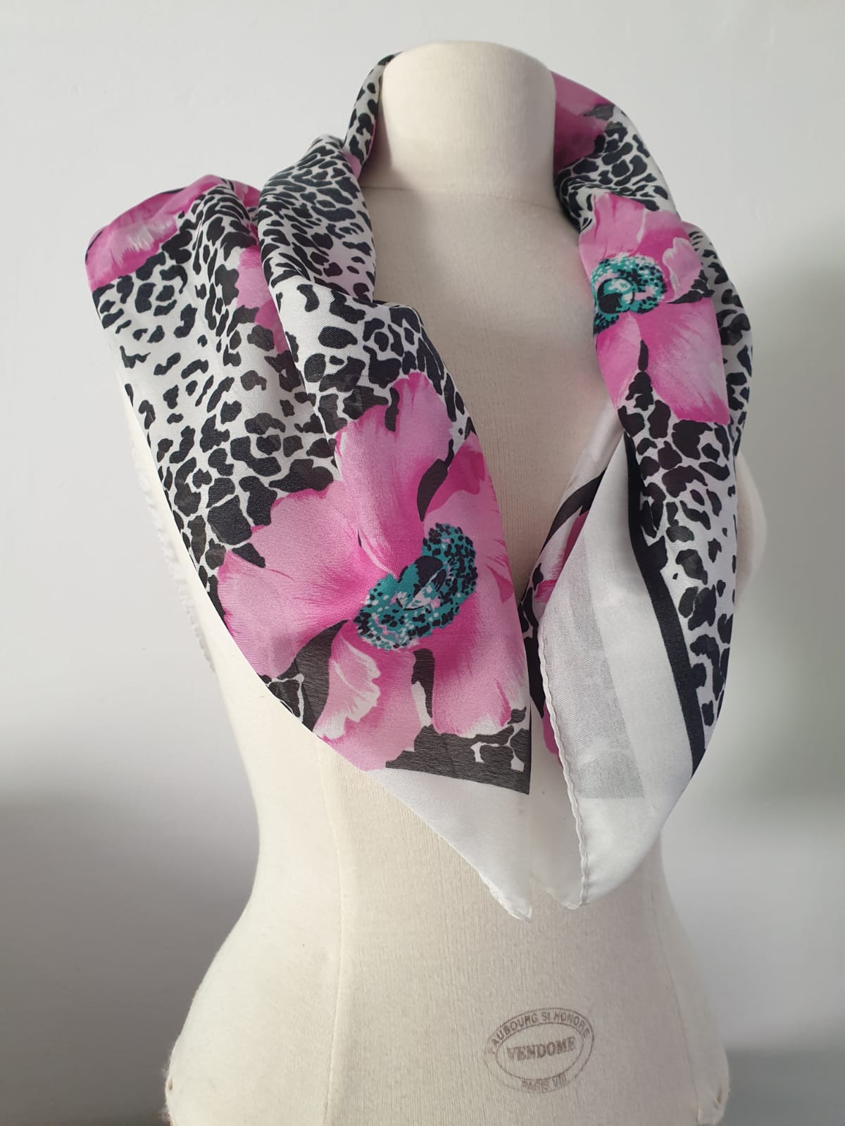 Vintage Scarf The Floral Leopard One Handmade Unique Accessory