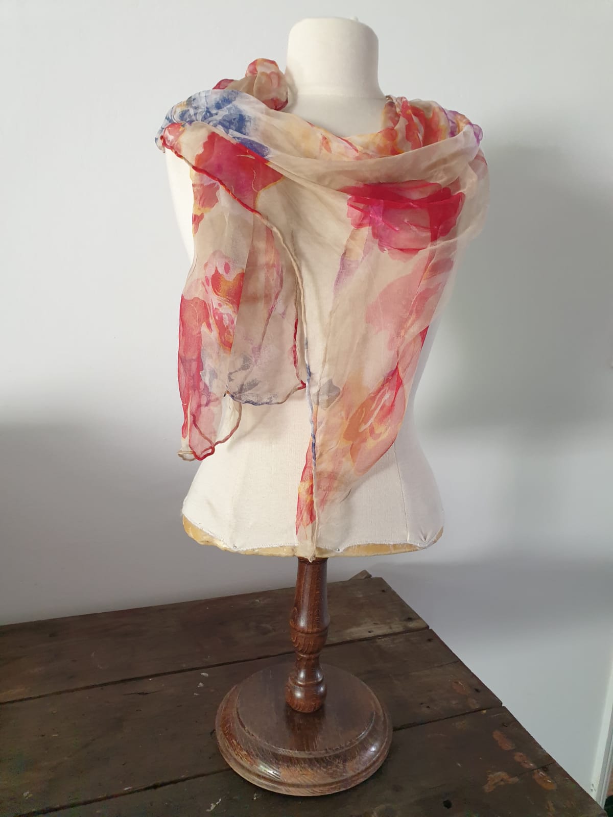 Vintage Scarf The Sheer Red and Cream One Handmade Unique Design