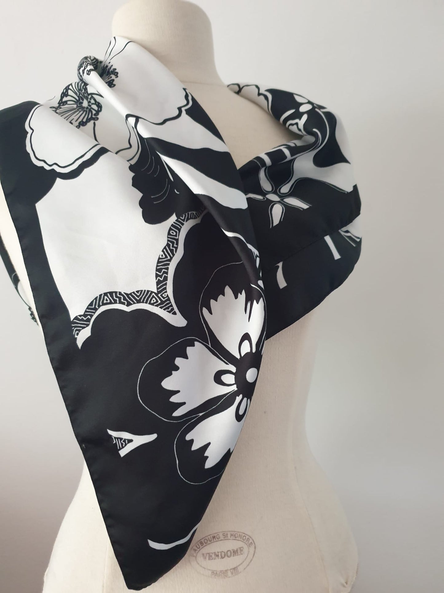 The Black and White One Vintage Scarf Handmade Unique Design