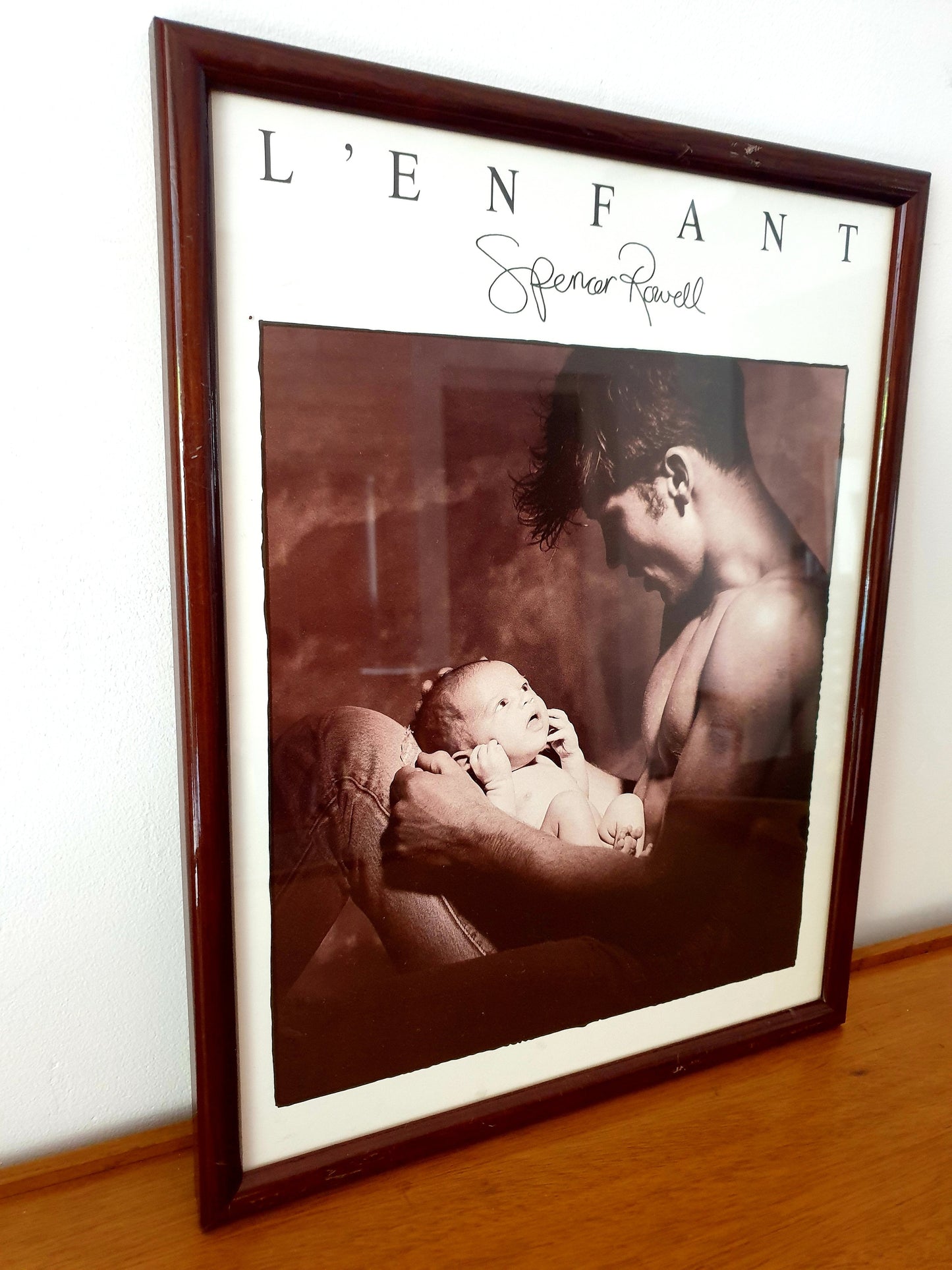 Classic Male and Child Art Piece in Brown Frame