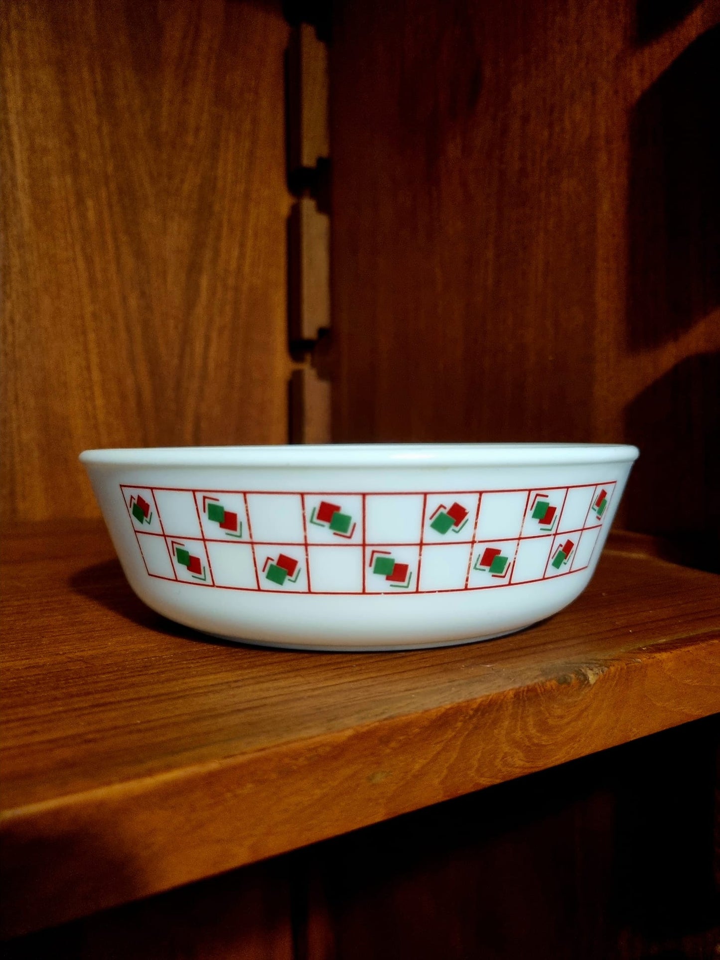 Vintage Geometric Red Pyrex Bowl Dish for Retro Dining