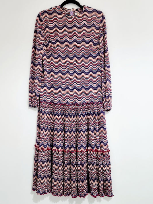 Gold Label Vintage Zap Tiered Dropwaist Zig Zag Dress UK 12 - Vintage Appreciation Society