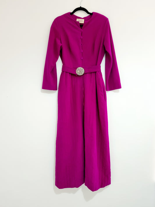 Vanity Fair Pink Heavy Velvet Vintage Maxi Dress with Long Sleeves UK 8 - Vintage Appreciation Society