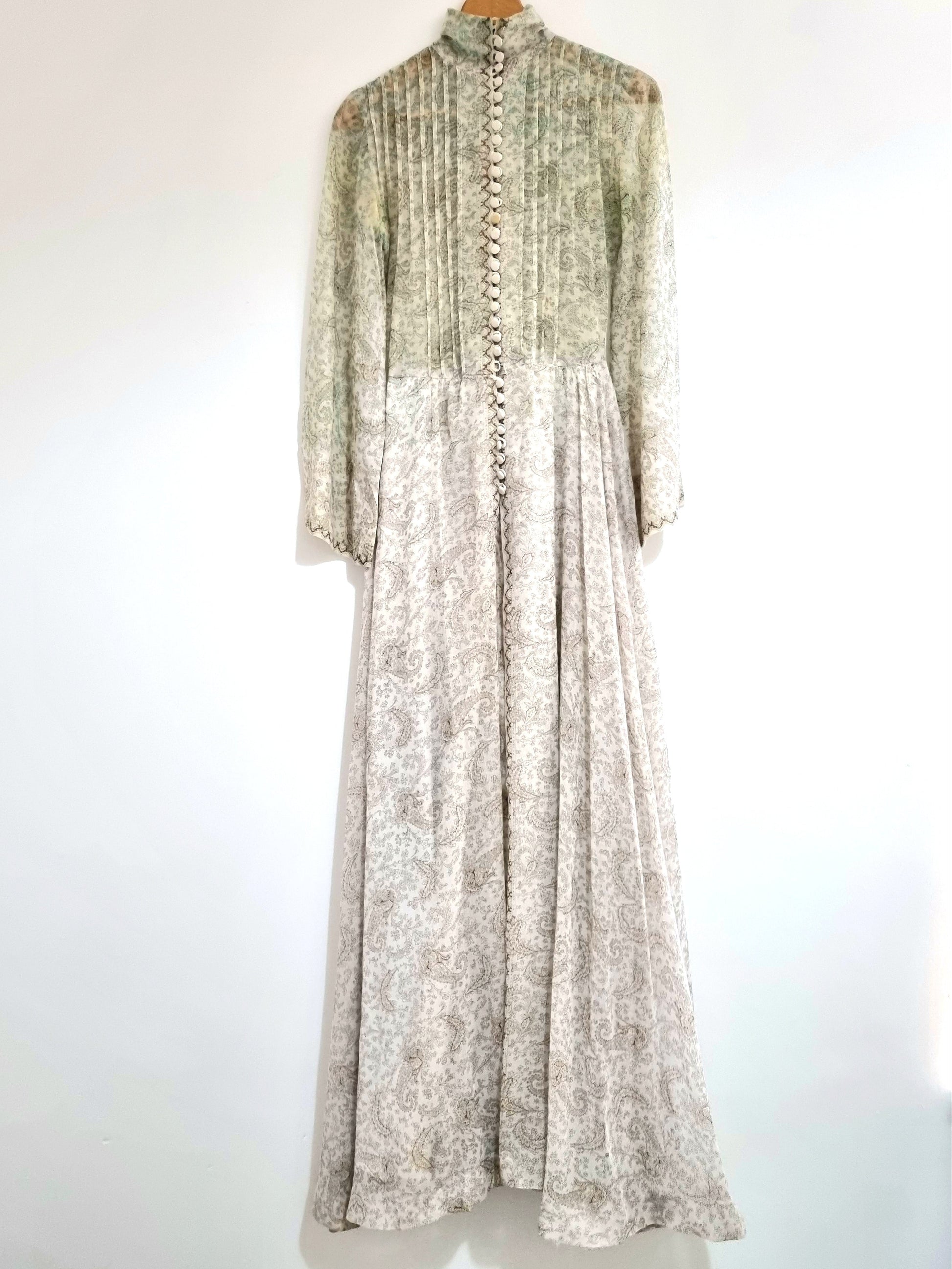Evelyn Giles Vintage Delicate Cream Paisley Button Pleated Patterned DressUK 8 - Vintage Appreciation Society