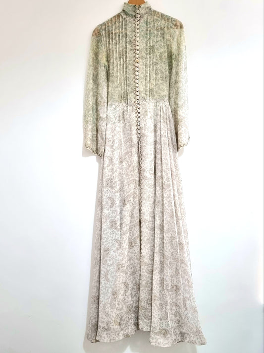 Evelyn Giles Vintage Delicate Cream Paisley Button Pleated Patterned DressUK 8 - Vintage Appreciation Society
