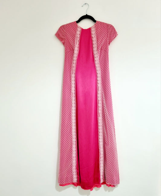 Vintage 60s Hot Pink Bow with Mesh Overlay Midsize Dress (MEDIUM) - Vintage Appreciation Society