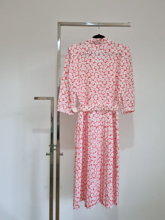 Berketex Vintage Pink and White Floral Drop Waist Asymmetric Dress (SMALL) - Vintage Appreciation Society
