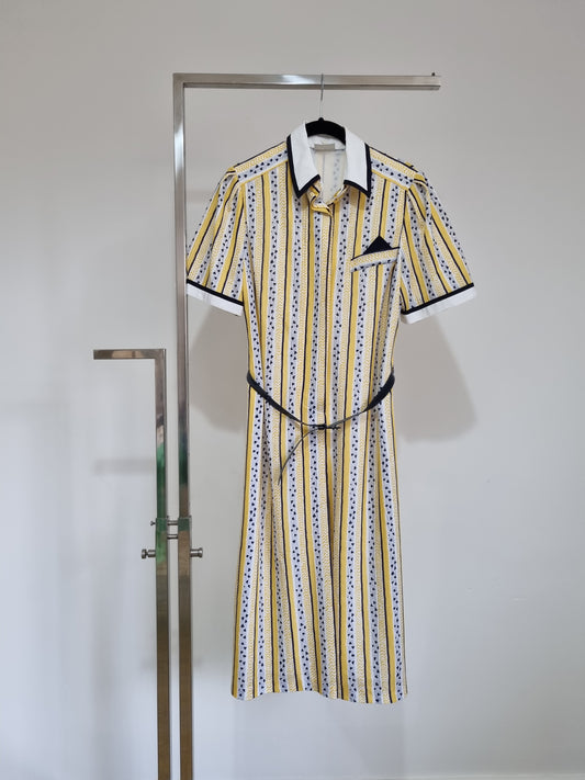AS Adler Sovereign Contrast White and Yellow Striped Shirt Vintage Dress UK 12 - Vintage Appreciation Society