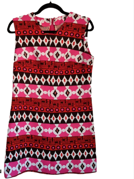 Vintage 60s Vintage Midsize Pink, Black and Red Geometric Shift Dress UK 14 - Vintage Appreciation Society