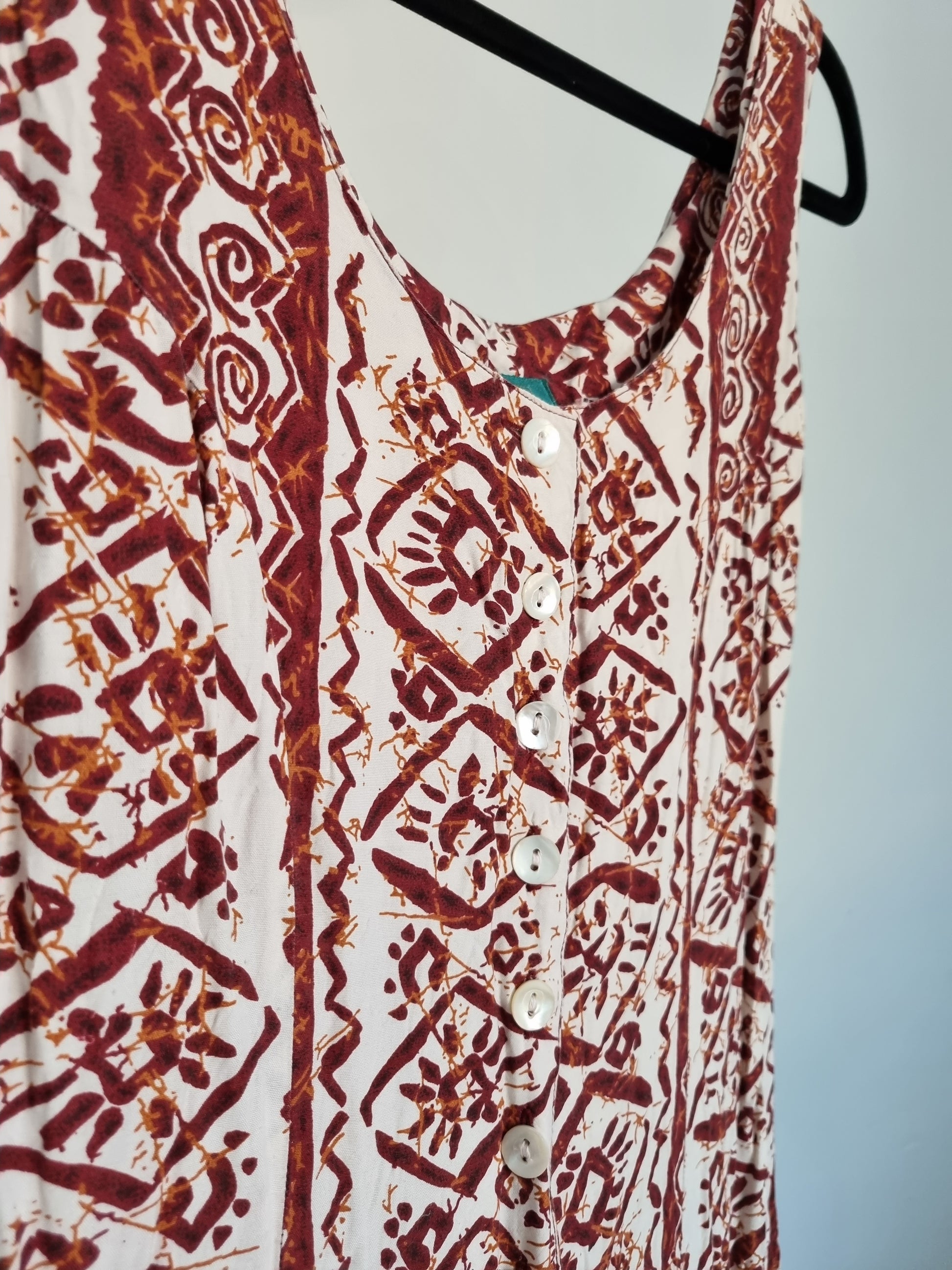 C and A Midsize Button Down Brown & White Aztec Pattern Summer Vintage Dress UK 14 - Vintage Appreciation Society