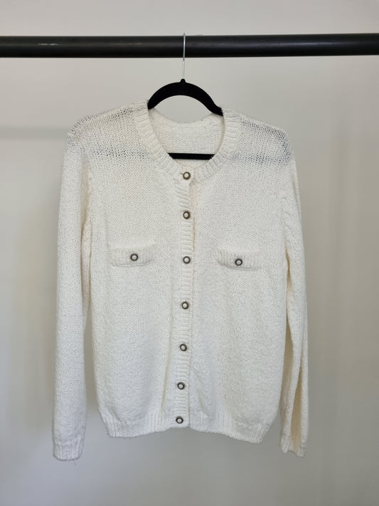 Handmade White Button Up Vintage Cardigan (MEDIUM)