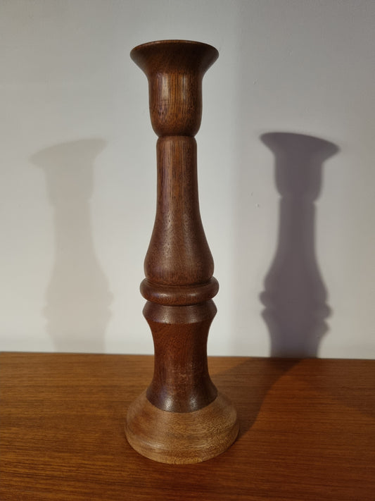 Candlestick Dark Brown Handmade Vintage Viking Turned Wood