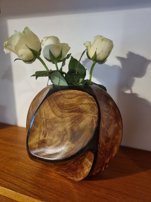 Vase Large Black and Brown Geometric Organic Handmade Wood