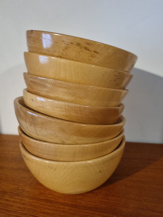 Bowls Set of 7 Small Light Wooden. Handmade Vintage Jorvik York Viking Turned Wood. Unique Sizes.