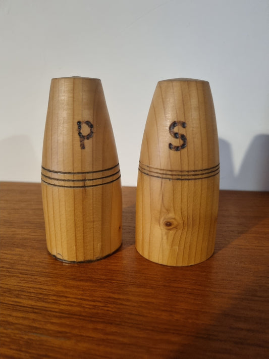 Salt and Pepper Set Vintage Handmade Jorvik York Viking Wood