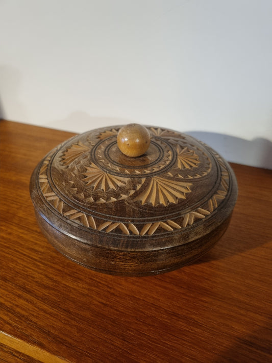 Lidded Trinket Pot Handmade Hand Carved Vintage Jorvik Wood