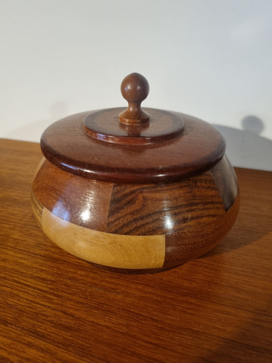 Lidded Trinket Pot Handmade Segmented Two Tone Vintage Wood