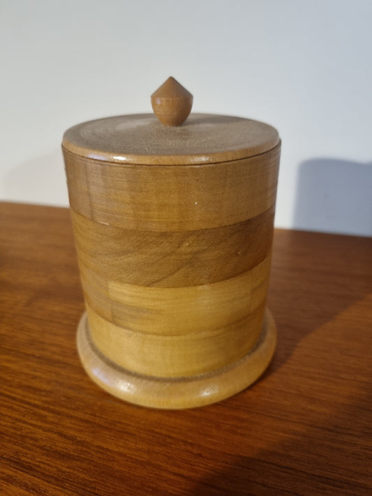 Lidded Trinket Pot Round Light Wood Handmade Vintage Style
