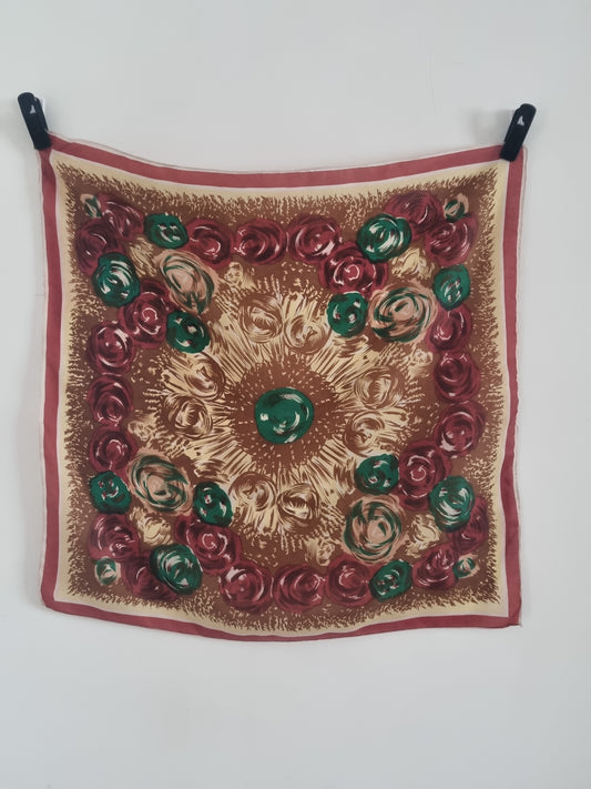 Vintage Floral 1950s Rayon Water Repellant 70cmx65cm Scarf