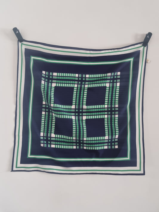 Vintage St Michael Blue and Green Check Checkered Scarf 67cmx67cm