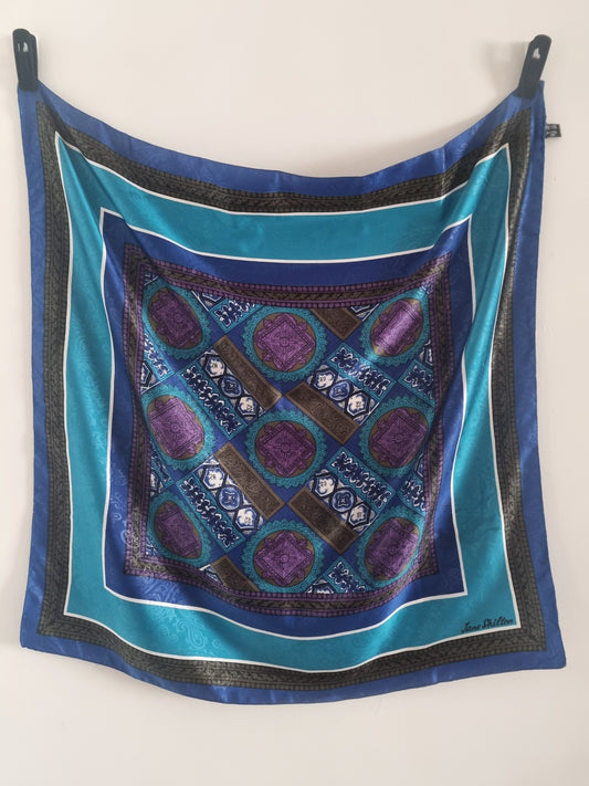 Vintage Jane Shilton Scarf Italian Polyester Purple and Blue 78cmx78cm
