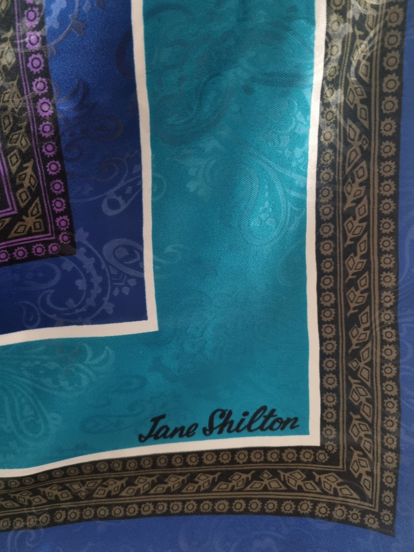 Vintage Jane Shilton Scarf Italian Polyester Purple and Blue 78cmx78cm