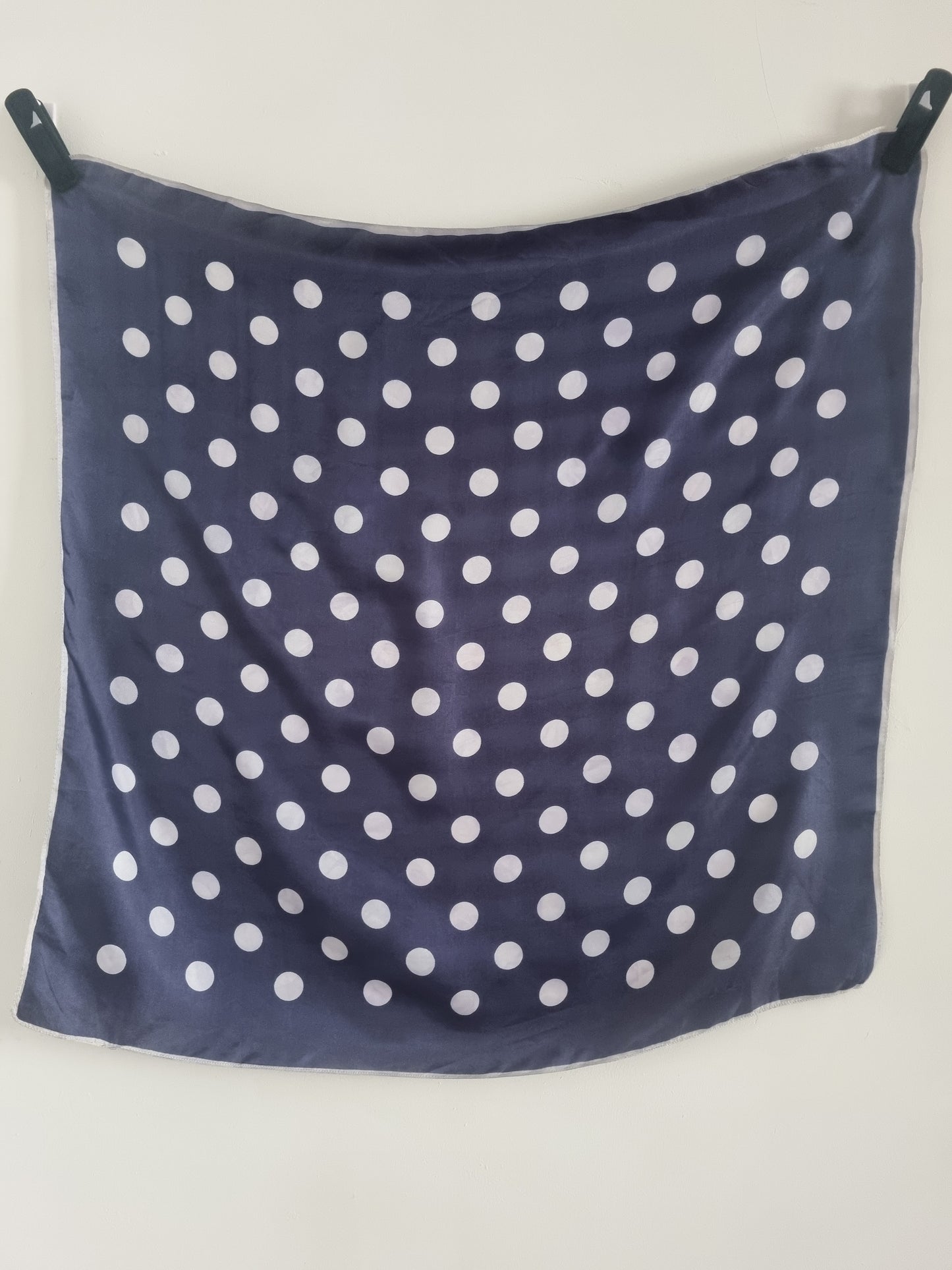 Vintage Navy Polka Dot Spotty Acetate Twill Scarf 66cmx66cm