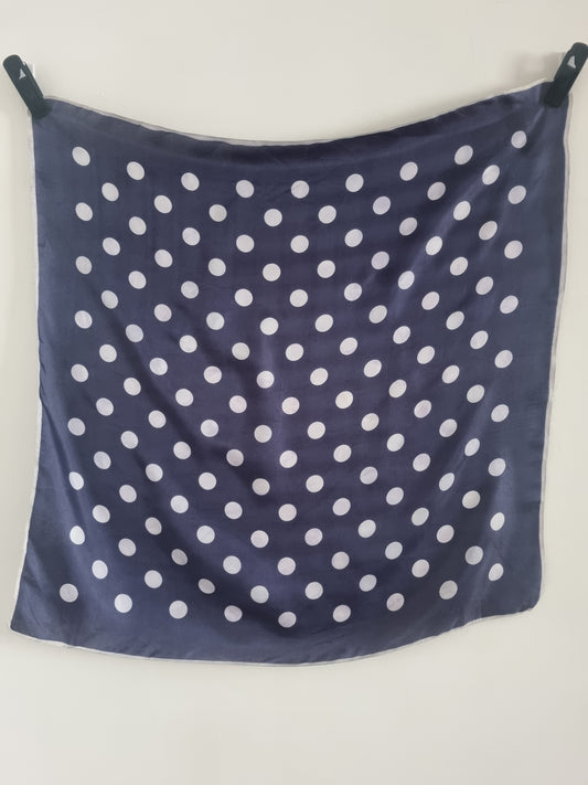 Vintage Navy Polka Dot Spotty Acetate Twill Scarf 66cmx66cm