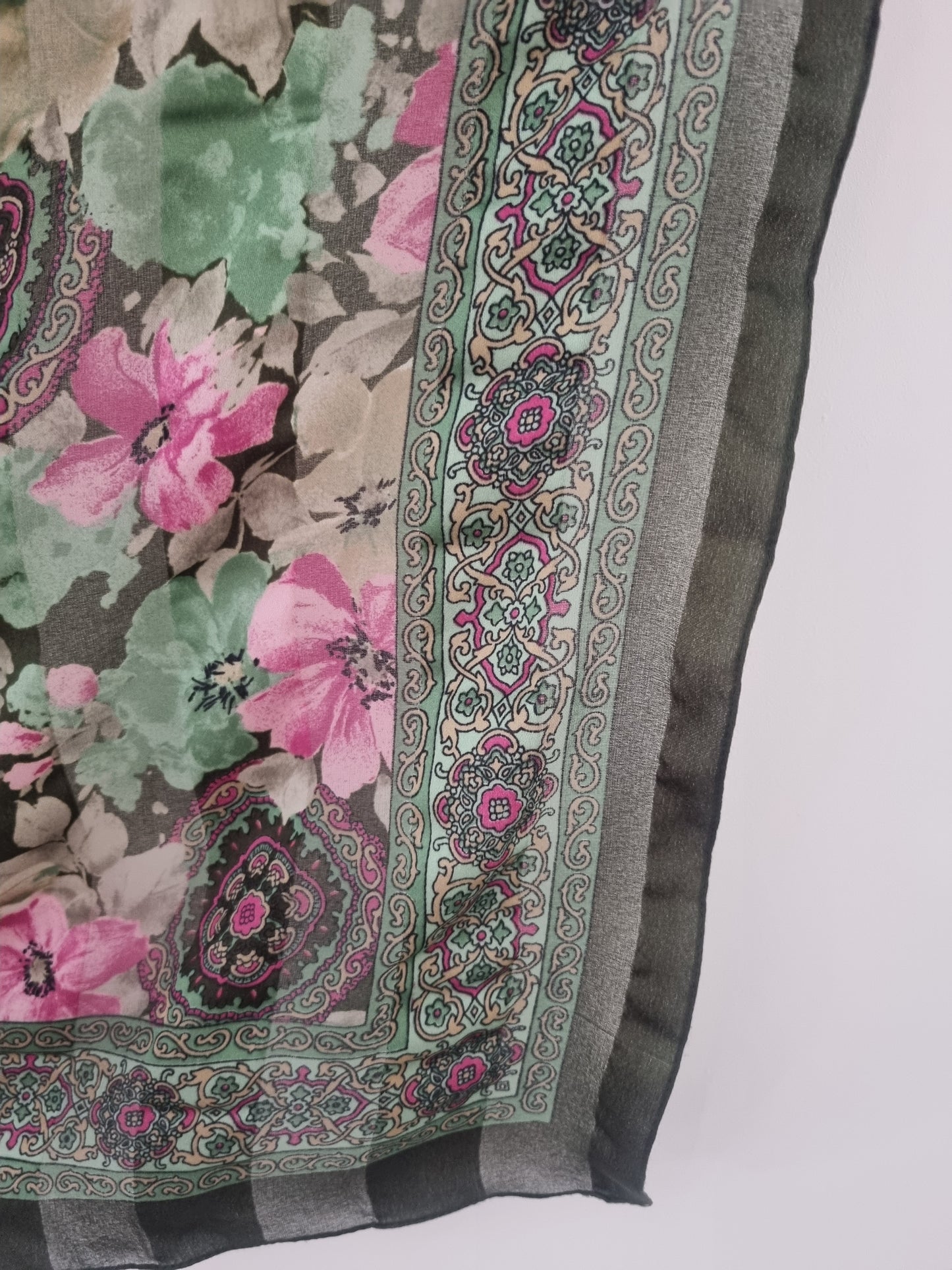Vintage Green Floral Large Scarf Poly 85cmx85cm