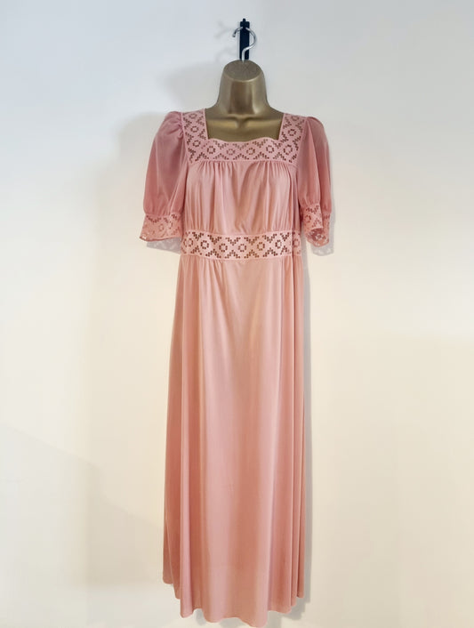 Vintage Pink Square Neck Cutout Rose Soft Slip Dress Delight