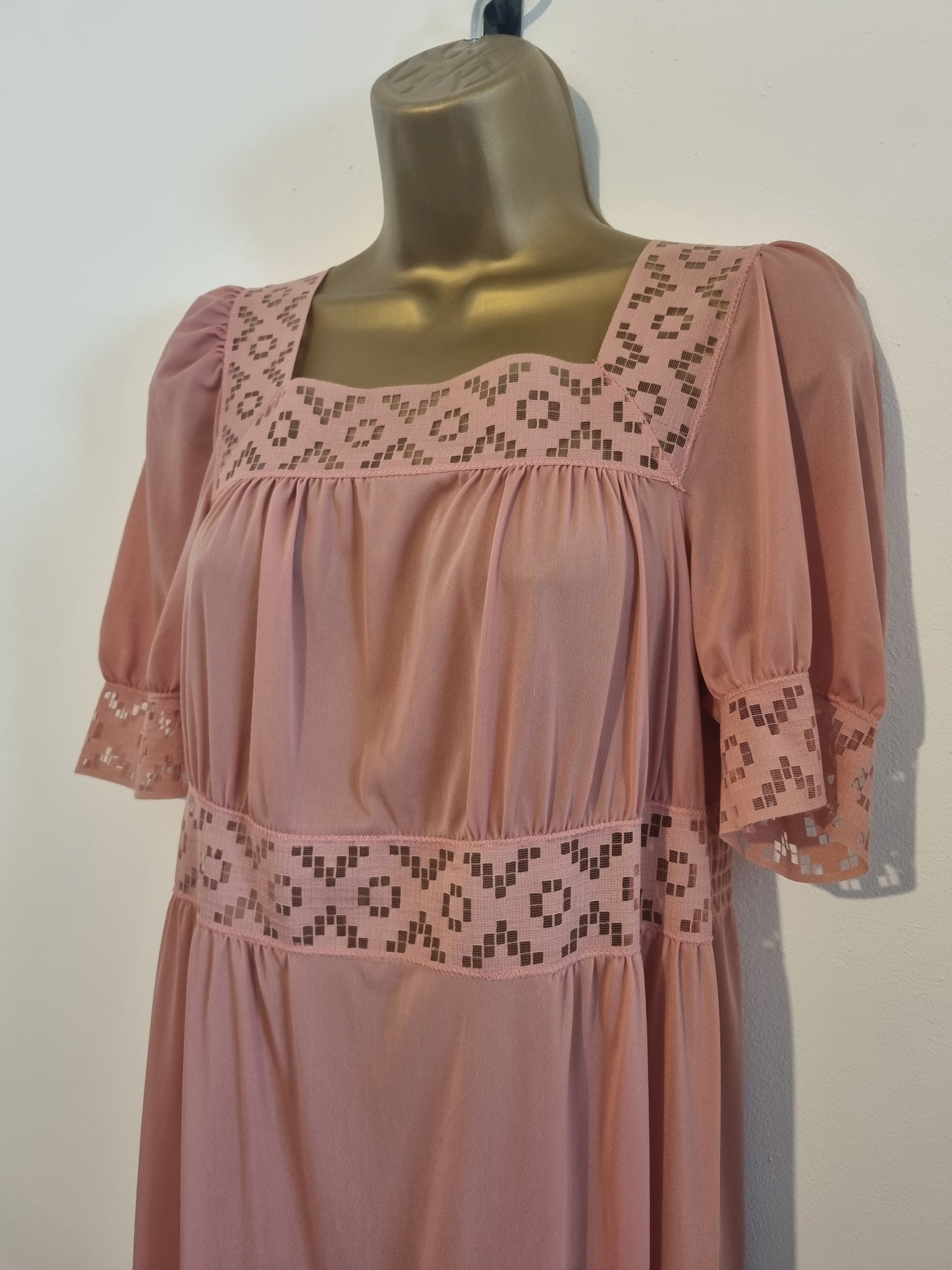 Vintage Pink Square Neck Cutout Rose Soft Slip Dress Delight